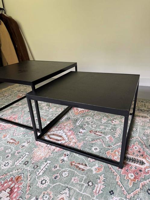 set salontafeltjes van woood, Huis en Inrichting, Tafels | Salontafels, Gebruikt, Minder dan 50 cm, 50 tot 100 cm, Rond, Ophalen