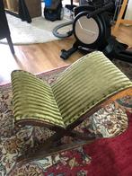 Vintage kruisvoet krukje met fluwelen bekleding, Ophalen of Verzenden, Gebruikt, Hout
