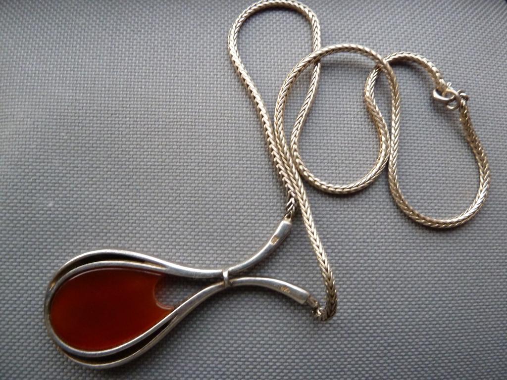 Relo, sterling zilveren collier, perspex of barnsteen inlay, Sieraden, Tassen en Uiterlijk, Kettingen, Zo goed als nieuw, Zilver