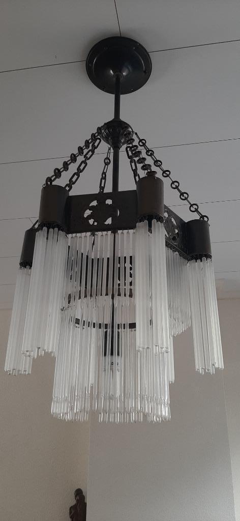 Antieke hanglampen, Huis en Inrichting, Lampen | Kroonluchters, Gebruikt, Glas, Overige materialen, Ophalen