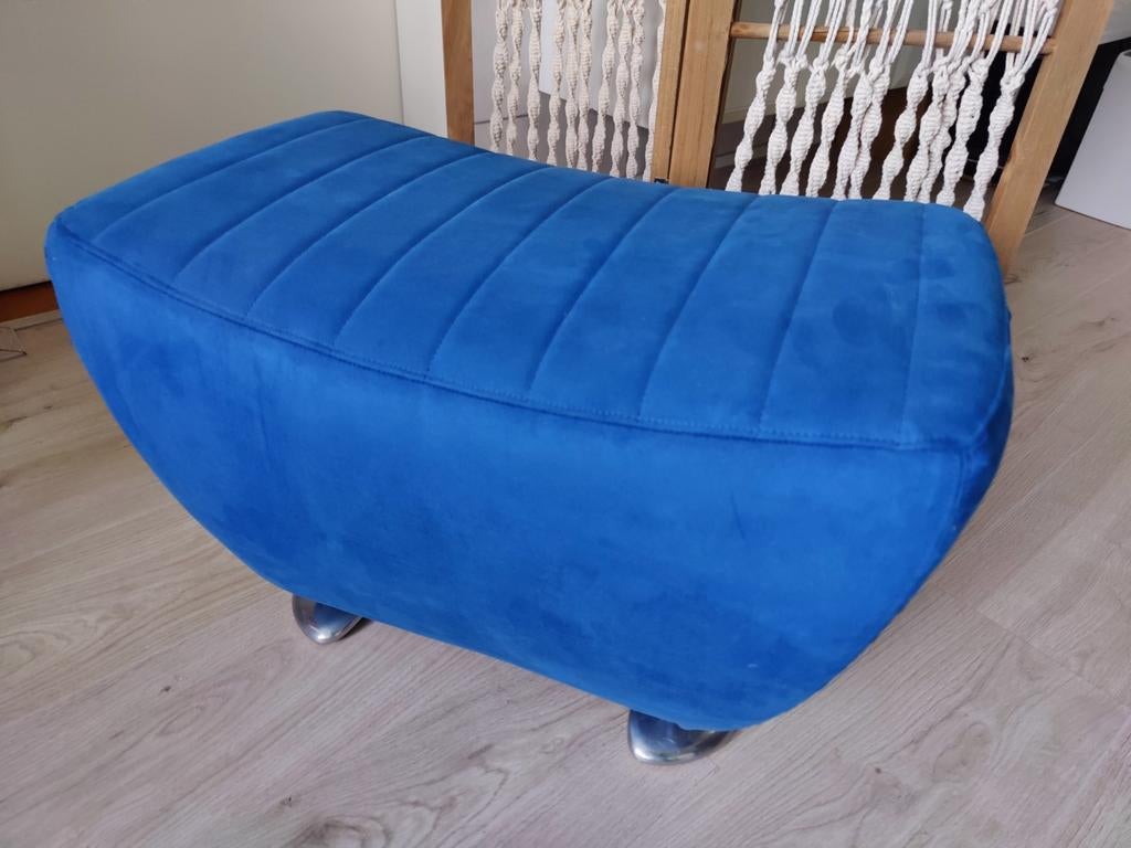 Blauwe Voetenbank / Poef - Nieuwstaat, Ophalen, Zo goed als nieuw, Rechthoekig, Stof