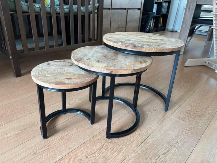 Salontafel set van 3 - Nesting tafeltjes, Huis en Inrichting, Tafels | Bijzettafels, Gebruikt, Rond, Minder dan 45 cm, Minder dan 55 cm