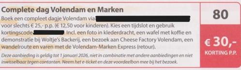 Complete dag Volendam en Marken korting € 30,00 p.p. Bon 80., Tickets en Kaartjes, Kortingen en Cadeaubonnen, Drie personen of meer