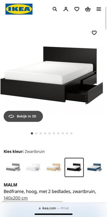 IKEA bed Malm met lades 1,40 x 2,00 evt met matras en topper