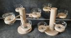 Deens design houten kandelaar met glaasjes 2x, Ophalen, Gebruikt, Hout, Kandelaar