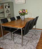 4-5-6 eetkamerstoelen Henders & Hazel, zwart leer sledeframe, Ophalen, Zwart, Zo goed als nieuw, Metaal