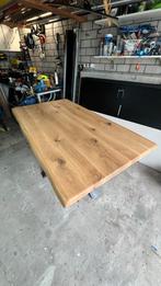 Houten tafel met stalen onderstel, Huis en Inrichting, Ophalen, 200 cm of meer, 50 tot 100 cm, Zo goed als nieuw