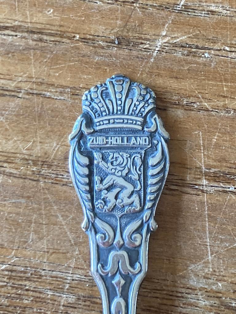Vintage verzilverde theelepel wapen Zuid-Holland, Ophalen of Verzenden