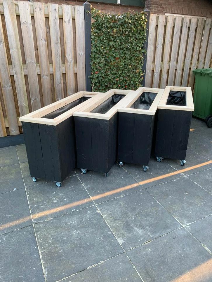 Steigerhouten platenbakken, Tuin en Terras, Bloembakken en Plantenbakken, Nieuw, Hout, Binnen, Balkon, Tuin, 60 cm of meer, 100 cm of meer