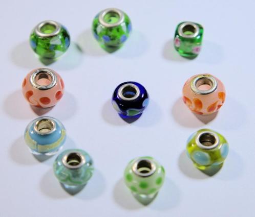 Kleurige glasbedels oa voor Pandora, Sieraden, Tassen en Uiterlijk, Bedels, Zo goed als nieuw, Glas of Kristal, 4 bedels of meer