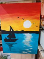Zeilboot bij Zonsondergang - Acryl Schilderij, Ophalen of Verzenden