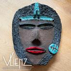 Retro kunstwerk klei glazuur gezicht, wandsculptuur, Ophalen