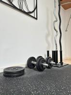 Halterset dumbbells en curlstangen 30-31MM, Sport en Fitness, Ophalen, Zo goed als nieuw, Armen, Halterset