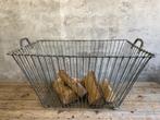 Grote vintage houtmand met handvatten | haardhout 76x50x40, Overige materialen, Gebruikt, Mand, Ophalen of Verzenden
