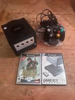 GameCube met Gameboy Player + Disk, Spelcomputers en Games, Spelcomputers | Nintendo GameCube, Zwart, Refurbished, Ophalen of Verzenden
