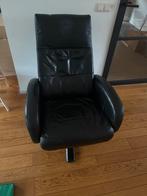 Zwarte leren draaifauteuil, Ophalen, Gebruikt, Leer, 75 tot 100 cm