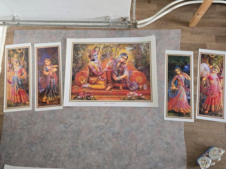 Seva Kunja Poster met 4 sakhis, Antiek en Kunst, Antiek | Religie, Ophalen of Verzenden