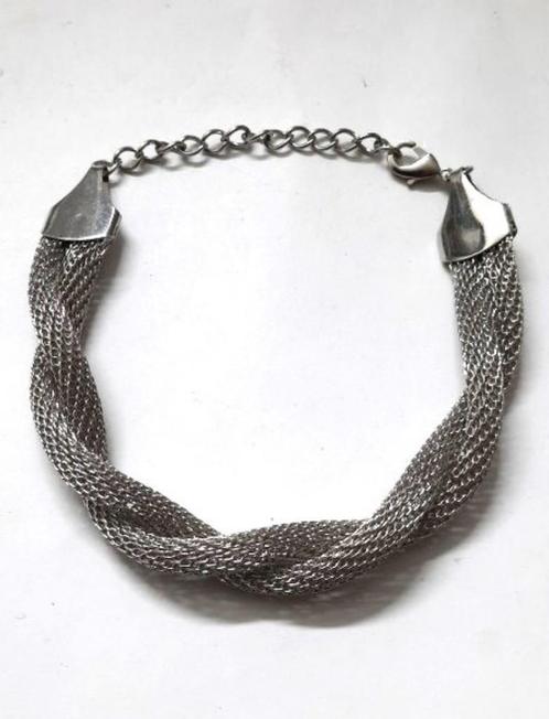 Zilverkleurige gevlochten metalen armband, Sieraden, Tassen en Uiterlijk, Armbanden, Zo goed als nieuw, Staal, Zilver, Ophalen