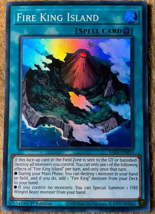 Yu-Gi-Oh! Fire King Island RA03 1st Edition !, Hobby en Vrije tijd, Verzamelkaartspellen | Yu-gi-Oh!, Zo goed als nieuw, Losse kaart