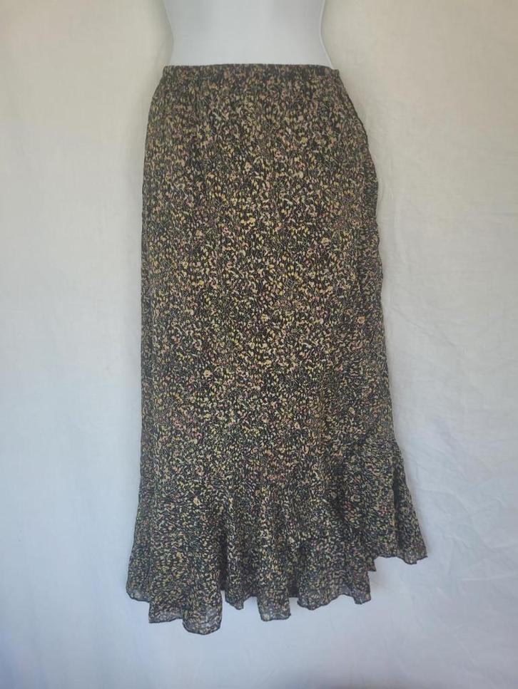 Vrolijke rok met gouden accenten mt S merk Flamant Rose, Kleding | Dames, Rokken, Zo goed als nieuw, Maat 36 (S), Zwart, Onder de knie