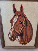 Vintage borduur borduursel paard in houten lijst borduurwerk, Ophalen of Verzenden