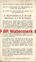 Lepper de Hadrianus 1874 Breda 1955 Ijmuiden-oost Udenhout p, Verzamelen, Bidprentjes en Rouwkaarten, Bidprentje, Ophalen of Verzenden