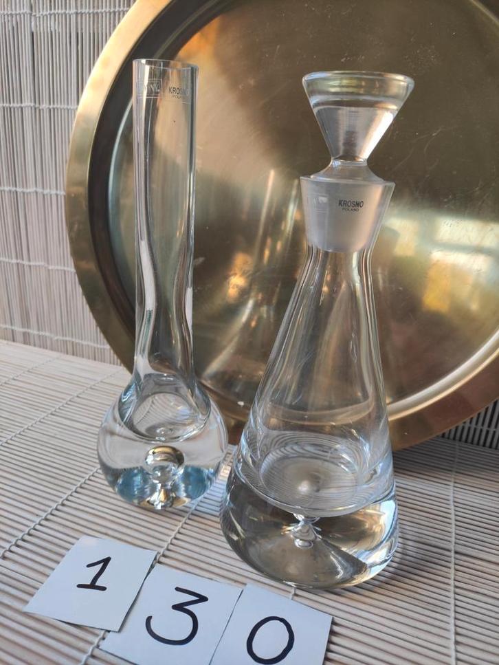 Vintage Krosno Glazen vaas en karaf, Antiek en Kunst, Antiek | Glas en Kristal, Ophalen of Verzenden