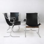 4x katavolos T Cigno arm chair ICF Italy 1960s black leather, Ophalen of Verzenden, Gebruikt, Zwart, Vier