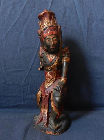 Leuk beschilderd beeld van krijger Indonesië Bali h. 24,7 cm beschikbaar voor biedingen