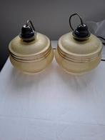 2 oude mat gele glazen hanglamp, Huis en Inrichting, Lampen | Hanglampen, Ophalen of Verzenden, Gebruikt, Glas, Minder dan 50 cm