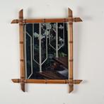 Vintage verweerde rechthoekige houten "faux bamboo" spiegel, Antiek en Kunst, Ophalen of Verzenden, Rechthoekig, Minder dan 50 cm