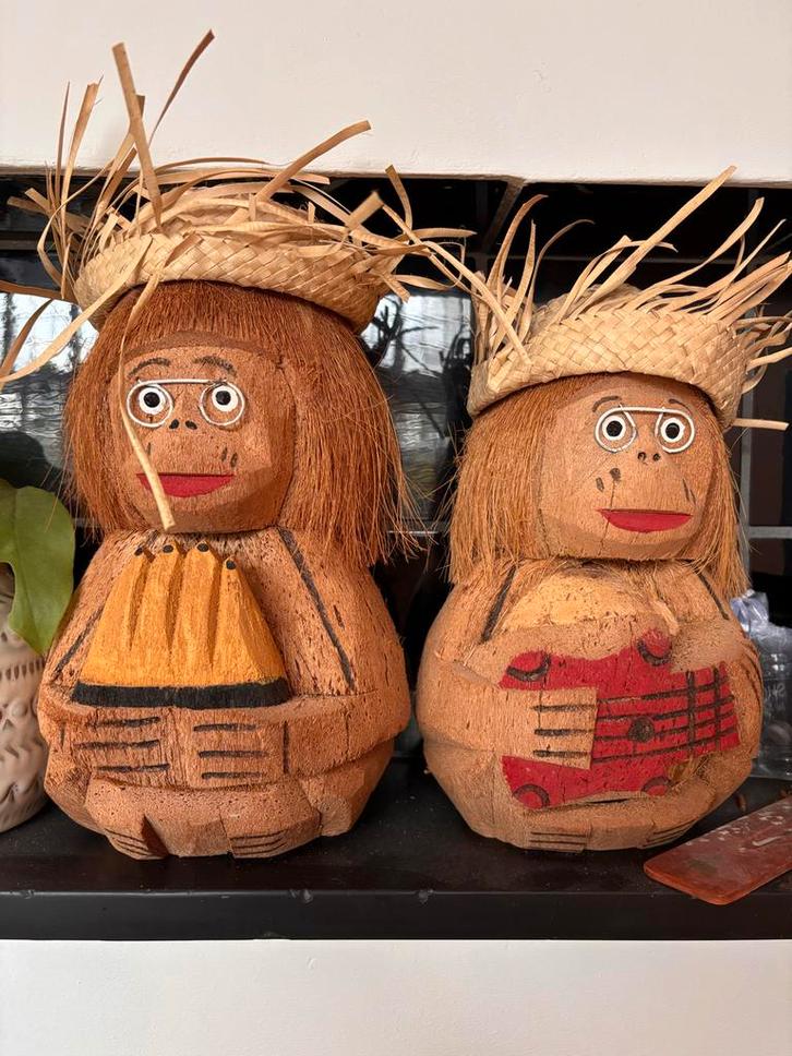 Hawaiiaanse Kokosnoot Aapjes - Bohemian Decoratie, Antiek en Kunst, Antiek | Woonaccessoires, Ophalen of Verzenden