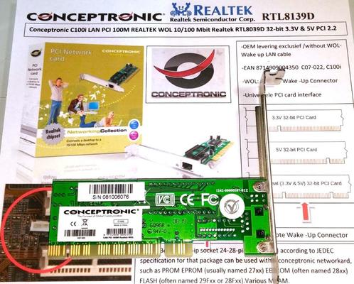 Conceptronic C100i LAN PCI Card 10-100Mbps Netwerkkaart PCI, Computers en Software, Vintage Computers, Ophalen of Verzenden