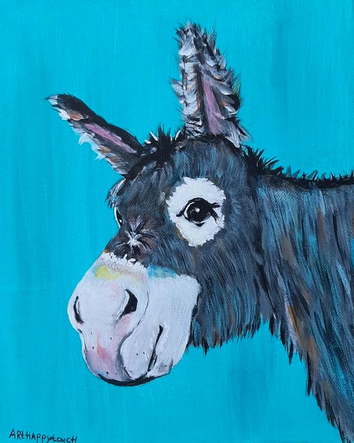 Schilderij Ezel in vrolijk acryl op canvas, Antiek en Kunst, Kunst | Schilderijen | Modern, Ophalen of Verzenden