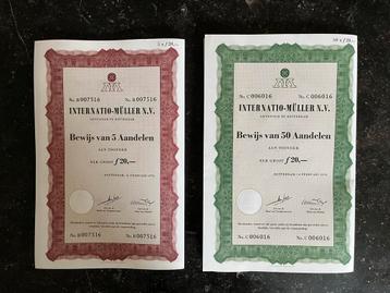 Internatio-Müller Aandelen 1970 met talon en alle coupons. beschikbaar voor biedingen