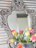 Brocante spiegel met kuif taupe/grijs, Ophalen