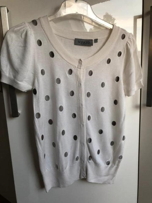 Soaked in Luxury wit vest korte mouwen & zilveren stipjes S, Kleding | Dames, Truien en Vesten, Zo goed als nieuw, Maat 36 (S)