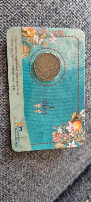 1 Cent 1929 Wilhelmina in coincard beschikbaar voor biedingen