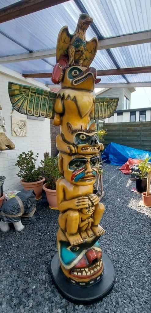 Totempaal,220cm,Indiaan totem,Cowboy,mancave,beeld, Tuin en Terras, Tuinbeelden, Zo goed als nieuw, Overige typen, Kunststof, Ophalen