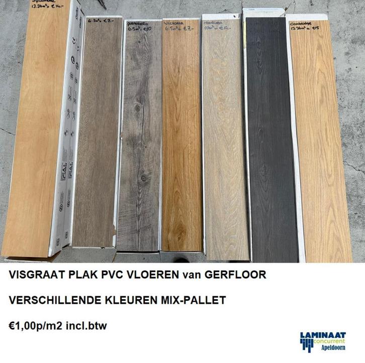 Rest Partij Visgraat Pvc Plak €1,00p/m2 | 260m2 voorraad, Huis en Inrichting, Stoffering | Vloerbedekking, Nieuw, Laminaat, Wit
