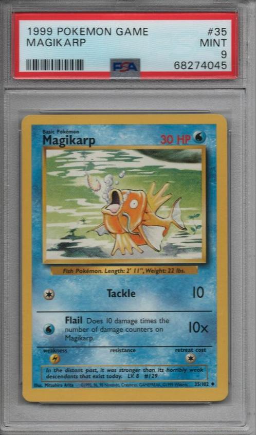 Magikarp Psa 9 Base set unlimited, Hobby en Vrije tijd, Verzamelkaartspellen | Pokémon, Losse kaart, Ophalen of Verzenden