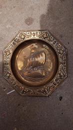 Oud Koperen wandbord molen en Zijlboot ., Ophalen, Gebruikt