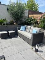 Loungebank met Soltex kussens + 2 krukjes, Ophalen, Life, 3 zitplaatsen, Zo goed als nieuw