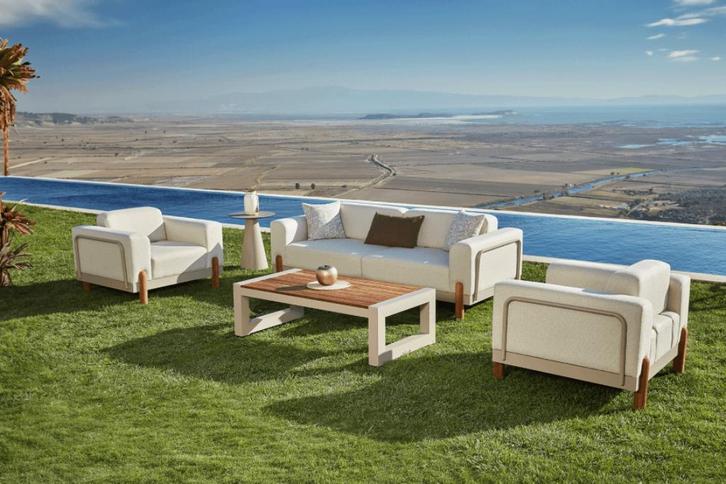 Design Lounge Set, Tuin en Terras, Tuinsets en Loungesets, Zo goed als nieuw, Loungeset, Aluminium, 5 zitplaatsen, Bank, Bijzettafel