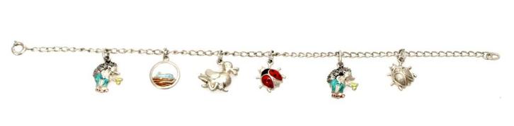 Schitterende Zilver Emaille Bedel Armband, Sieraden, Tassen en Uiterlijk, Antieke sieraden, Armband, Zilver, Ophalen of Verzenden