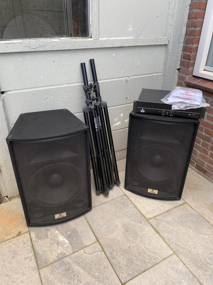 Devine PA-set 15” Passieve Speakers  ML-1000 Versterker, Audio, Tv en Foto, Luidsprekers, Zo goed als nieuw, Overige typen, 120 watt of meer