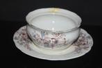 Antieke botervloot met bloemen & waaiers bloempot, Antiek en Kunst, Antiek | Servies los, Ophalen of Verzenden