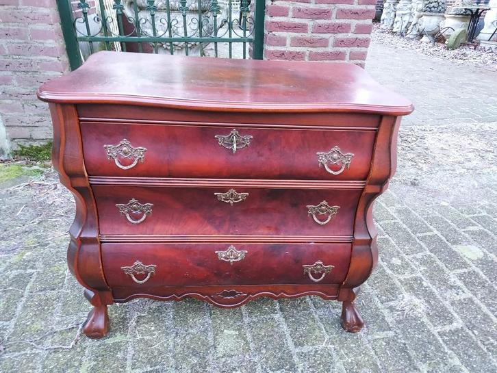 Barokstijl mahonie 3-laden buikcommode, bxdxh = 75x42x67 cm., Huis en Inrichting, Kasten | Ladekasten, Gebruikt, Minder dan 100 cm