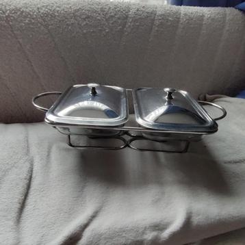 Dubbele rechaud/shaving dish verzilverd. beschikbaar voor biedingen
