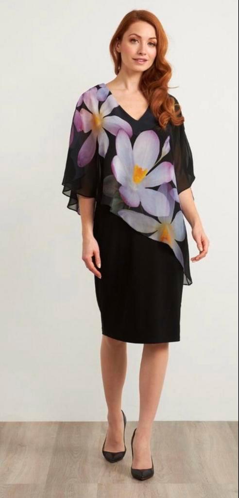 Ribkoff elegante zwarte jurk overlaag met pastelkleuren 42, Kleding | Dames, Jurken, Nieuw, Maat 42/44 (L), Overige kleuren, Onder de knie